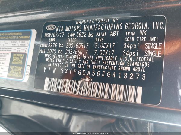 2018 KIA SORENTO 3.3L LX