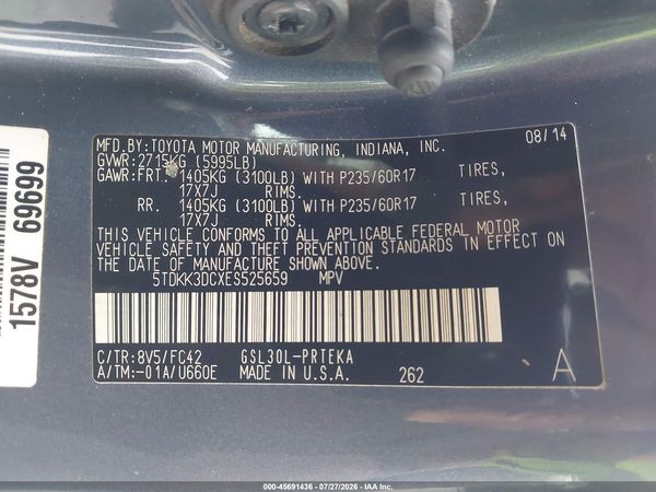 2014 TOYOTA SIENNA LE V6 8 PASSENGER