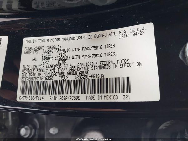 2022 TOYOTA TACOMA SR5 V6