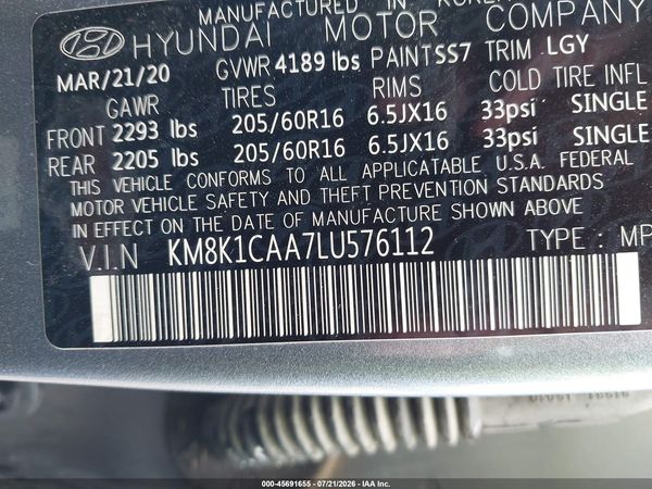 2020 HYUNDAI KONA SE