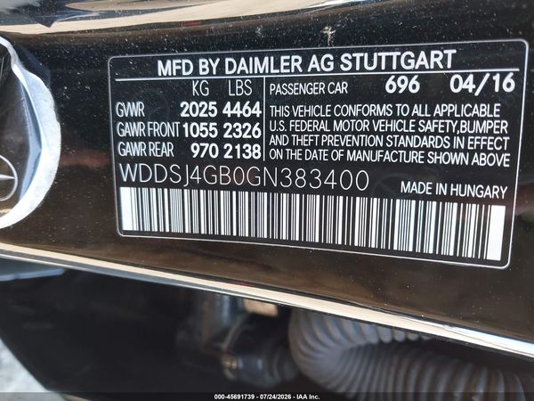 2016 MERCEDES-BENZ CLA 250 4MATIC — I9