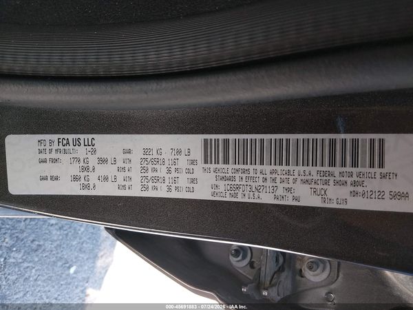 2020 RAM 1500 LARAMIE  4X4 6'4 BOX