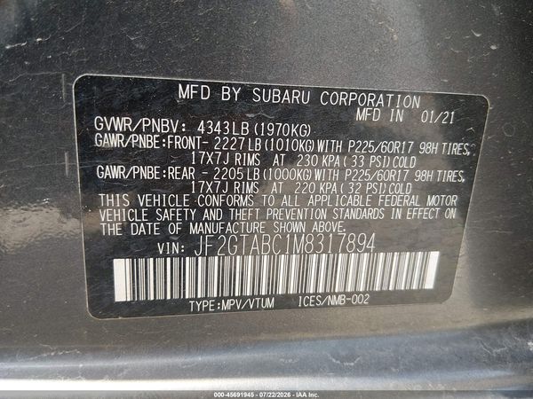 2021 SUBARU CROSSTREK Base+ES — I9
