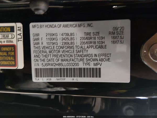 2020 HONDA CR-V AWD EX-L