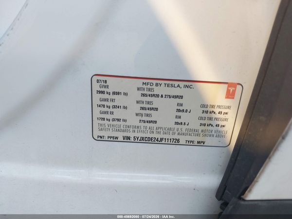 2018 TESLA MODEL X 100D/75D/P100D
