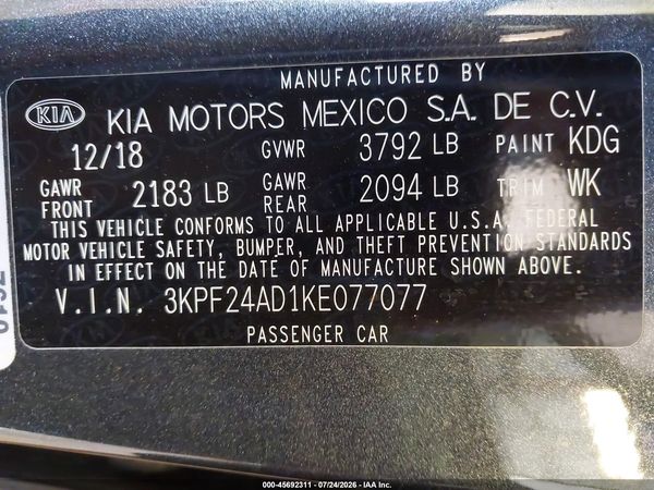 2019 KIA FORTE LXS