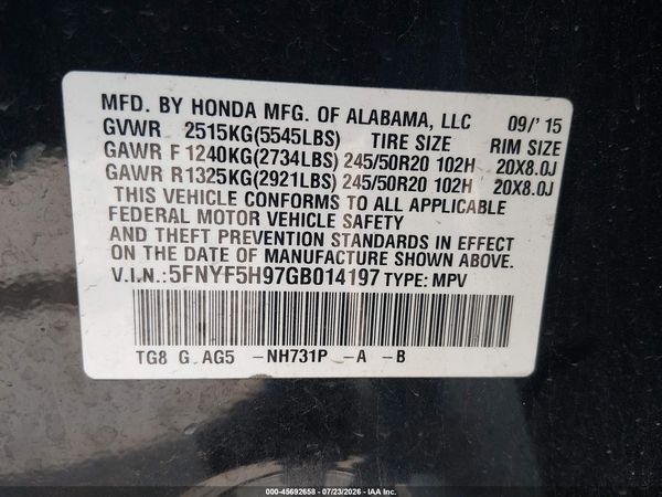 2016 HONDA PILOT TOURING