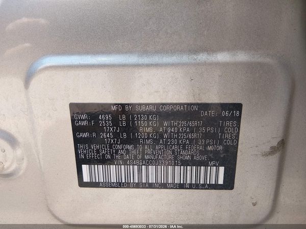 2018 SUBARU OUTBACK 2.5I PREMIUM