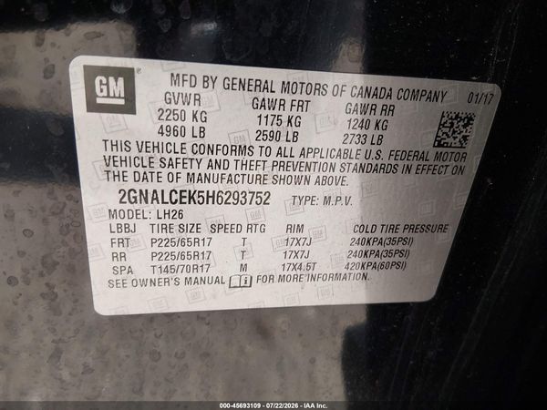 2017 CHEVROLET EQUINOX LT — I9