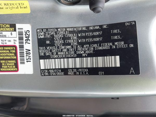 2014 TOYOTA SIENNA LE V6 8 PASSENGER