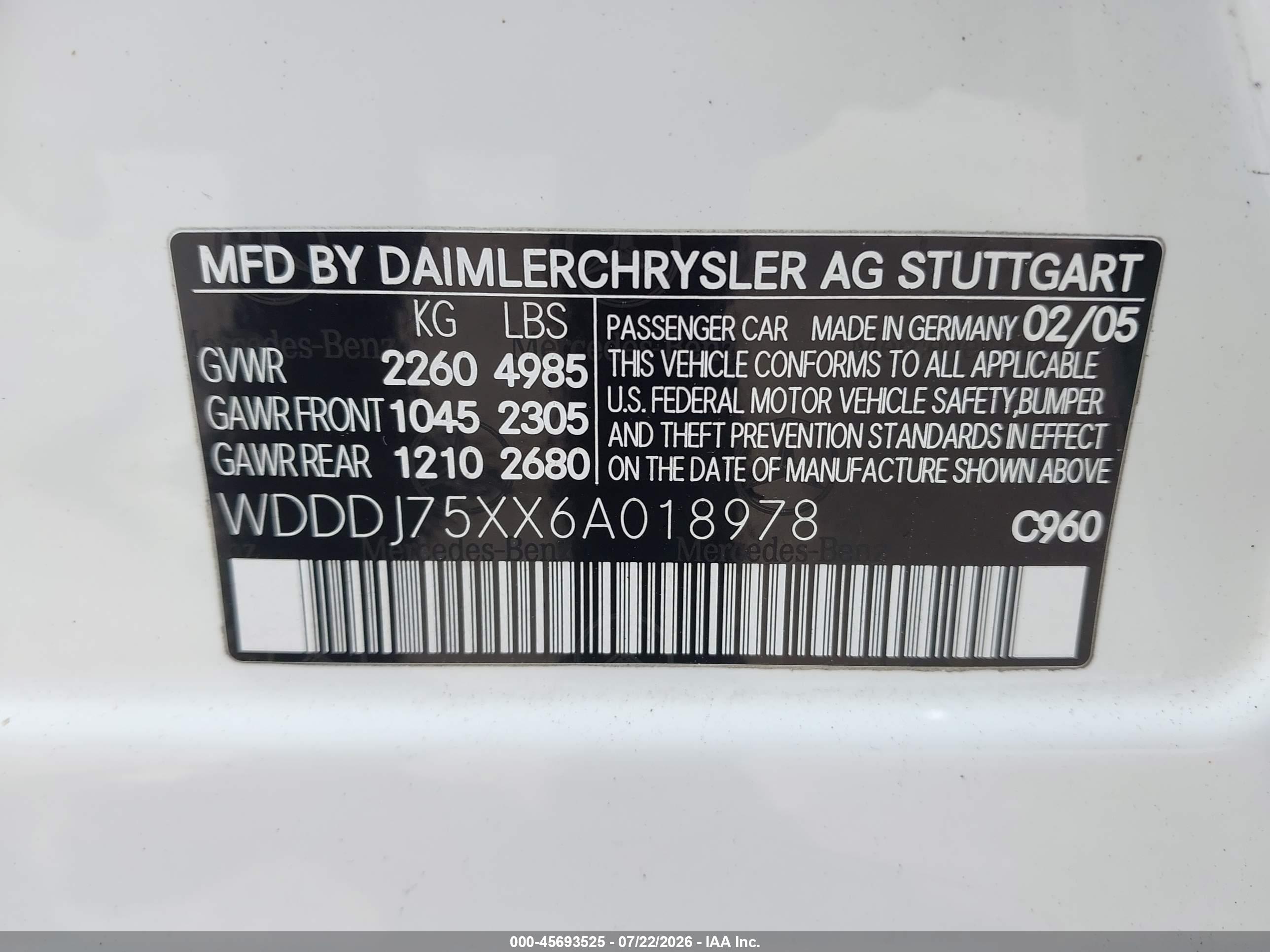 2006 MERCEDES-BENZ CLS 500 CLS550