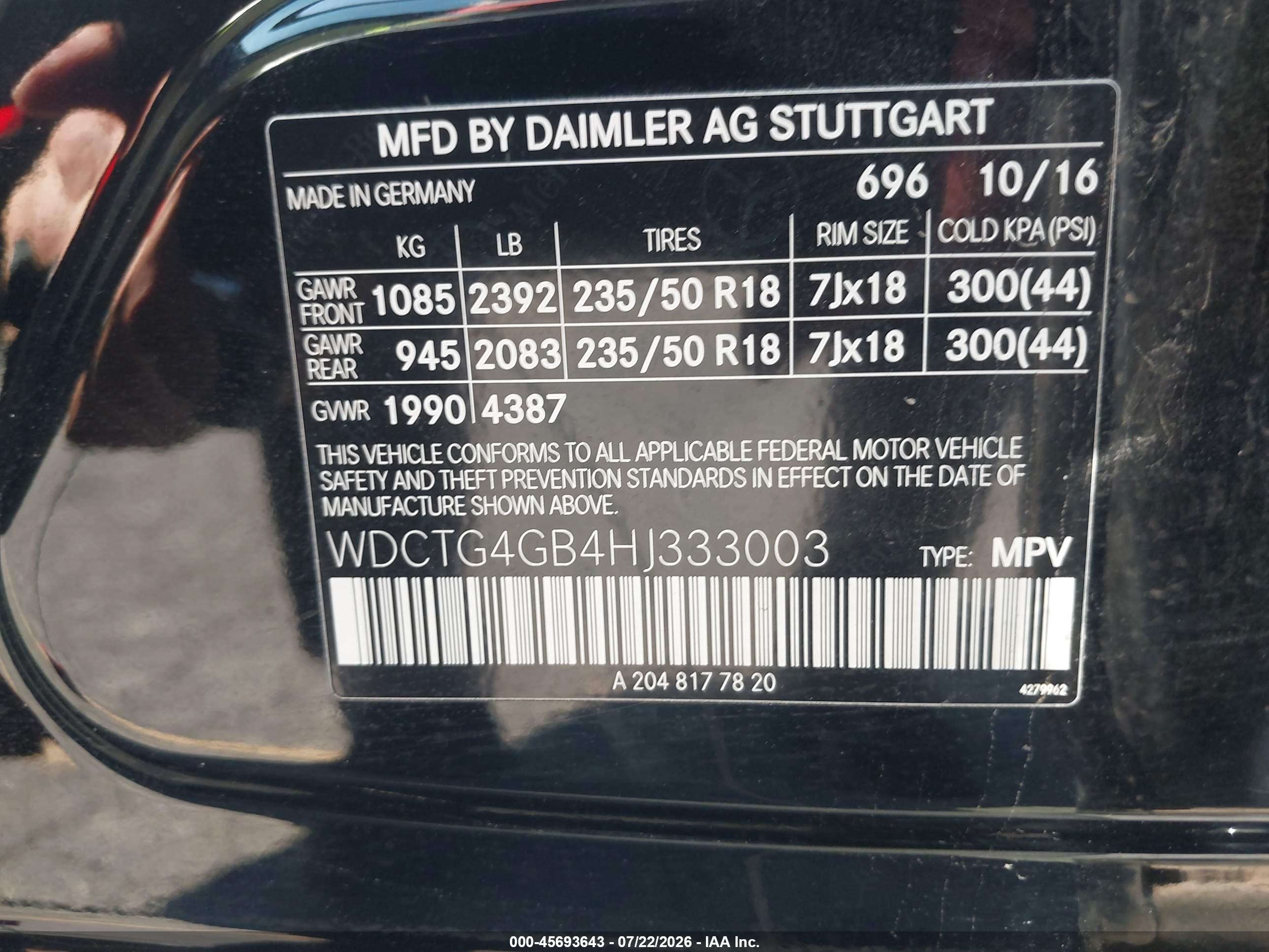 2017 MERCEDES-BENZ GLA 250 4MATIC
