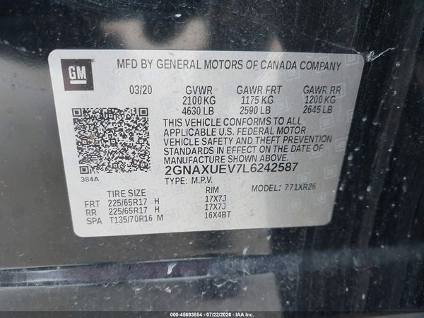 2020 CHEVROLET EQUINOX AWD LT 1.5L TURBO — I9