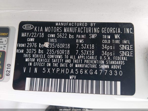 2019 KIA SORENTO 3.3L EX