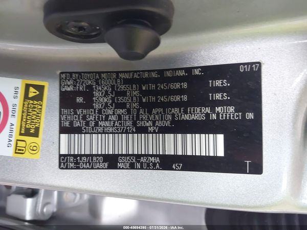 2017 TOYOTA HIGHLANDER XLE