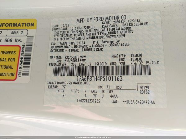 2023 FORD MUSTANG ECOBOOST FASTBACK