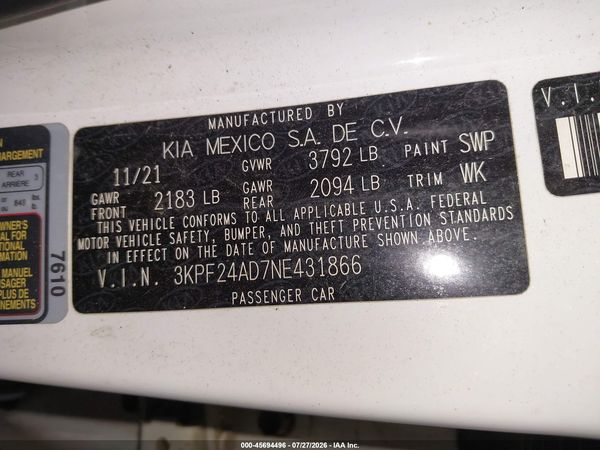 2022 KIA FORTE LXS
