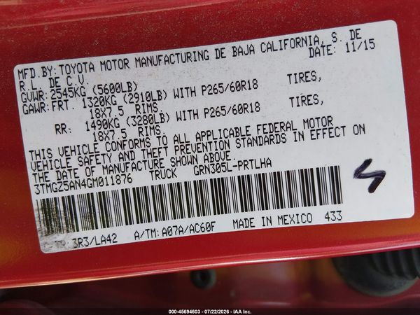 2016 TOYOTA TACOMA LIMITED
