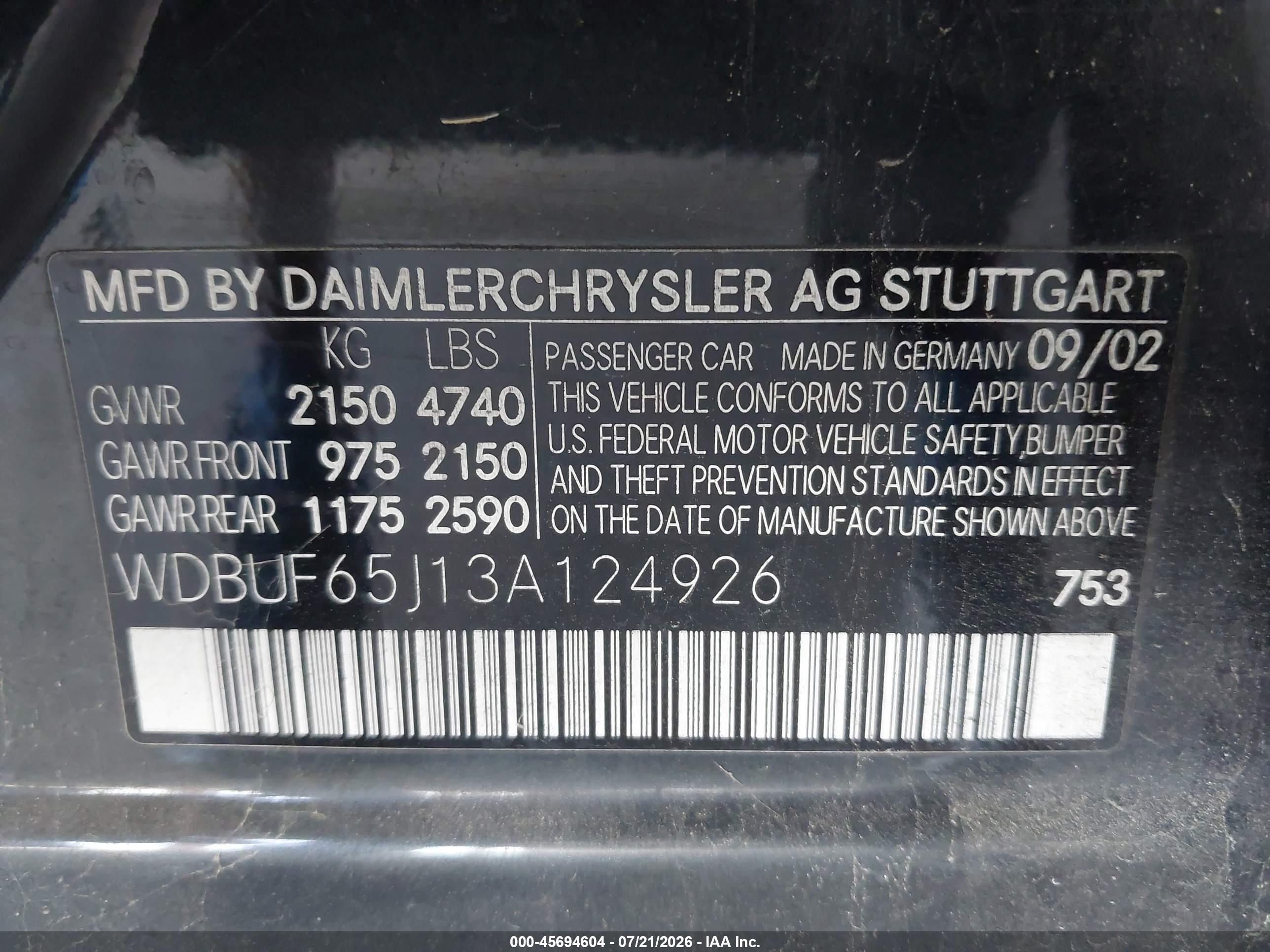 2003 MERCEDES-BENZ E 320 E320