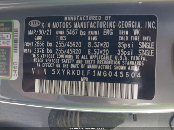 2021 KIA SORENTO SX