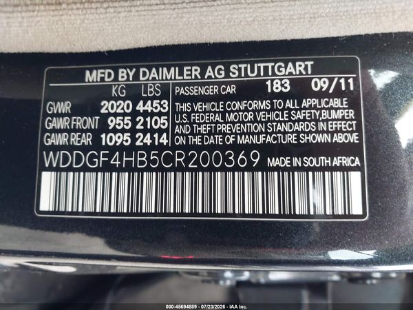 2012 MERCEDES-BENZ C 250 SPORT