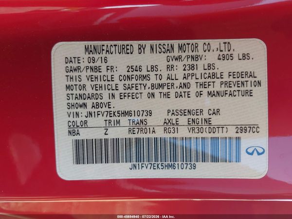 2017 INFINITI Q60 3.0T RED SPORT 400