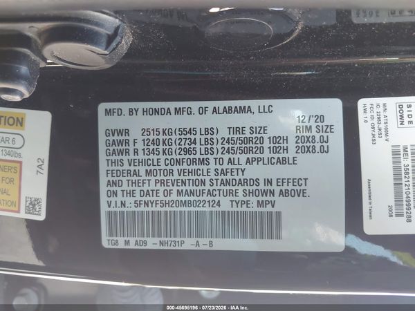 2021 HONDA PILOT 2WD SPECIAL EDITION