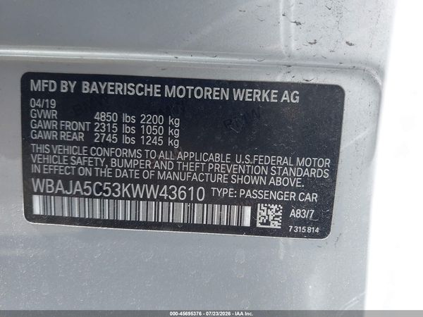 2019 BMW 530I