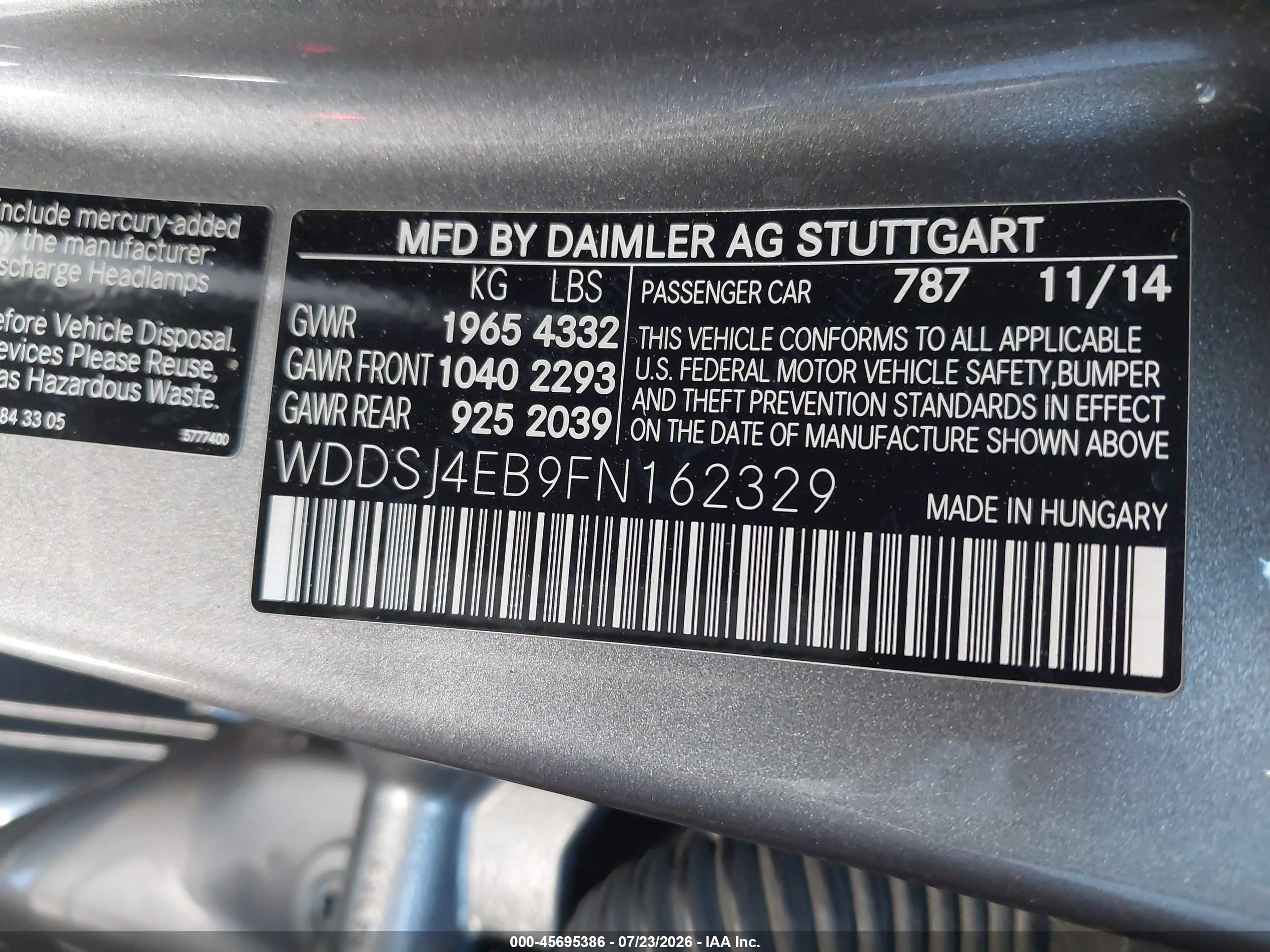 2015 MERCEDES-BENZ CLA 250 CLA250