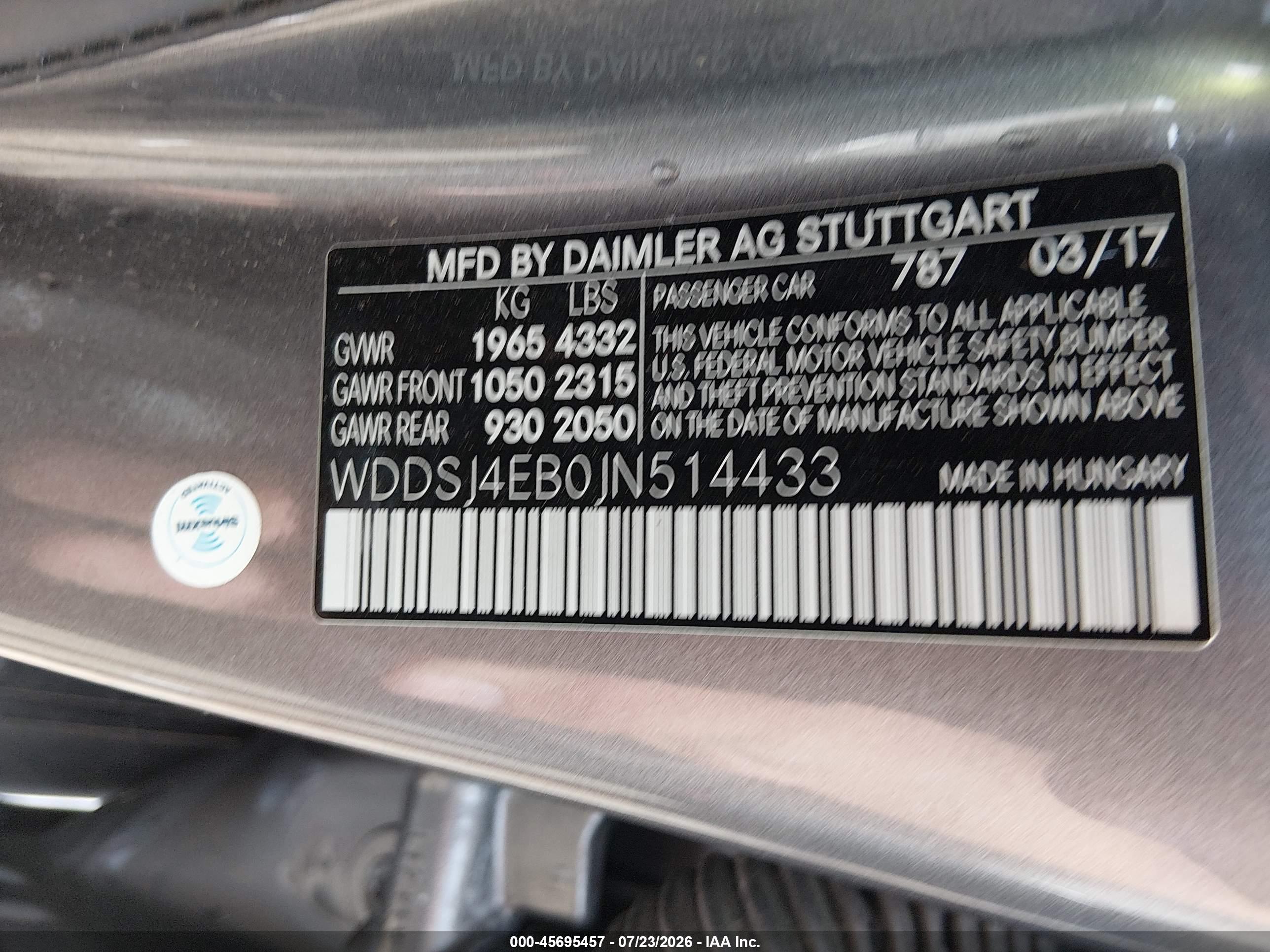 2018 MERCEDES-BENZ CLA 250 CLA250