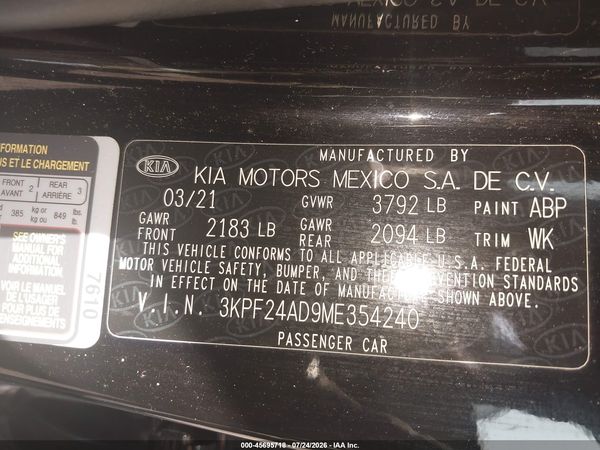 2021 KIA FORTE LXS