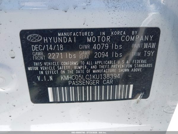 2019 HYUNDAI IONIQ HYBRID LIMITED