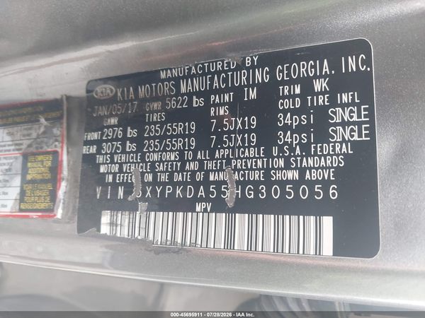 2017 KIA SORENTO 3.3L SX