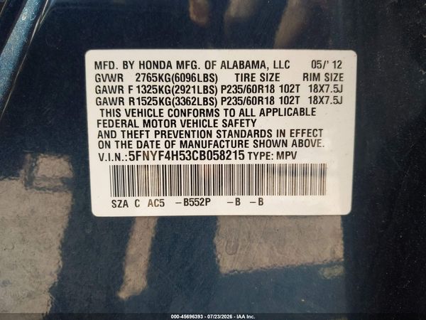 2012 HONDA PILOT EX-L