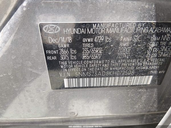 2019 HYUNDAI SANTA FE SE