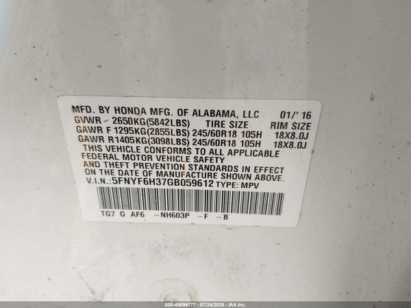 2016 HONDA PILOT EX