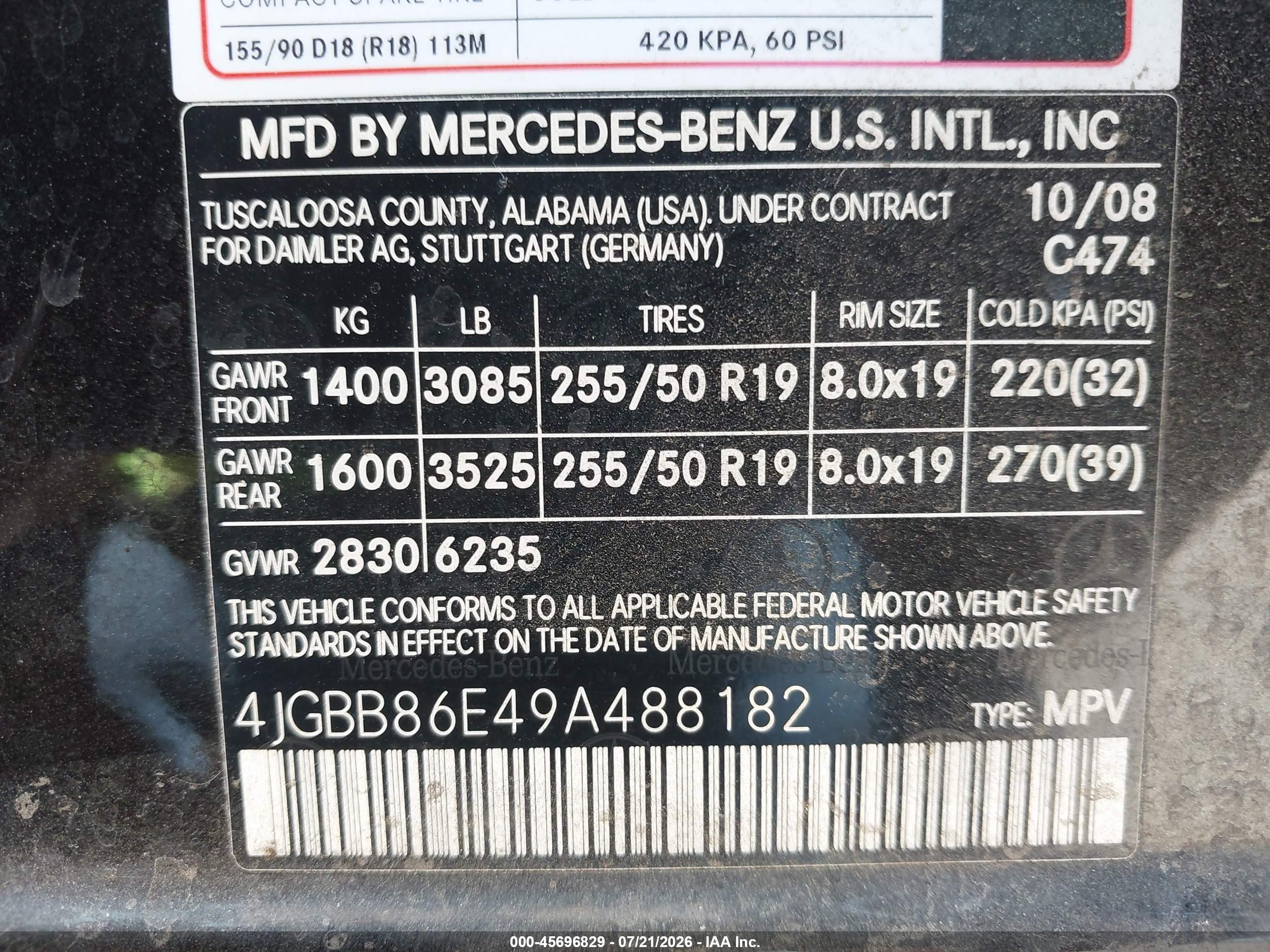 2009 MERCEDES-BENZ ML 350 ML350 4-MATIC