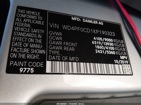 2019 MERCEDES-BENZ SPRINTER 2500 STANDARD ROOF V6