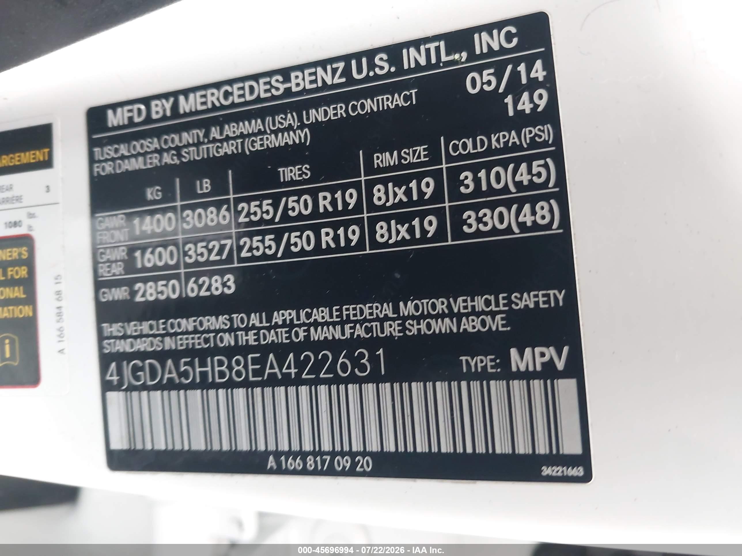 2014 MERCEDES-BENZ ML 350 4MATIC