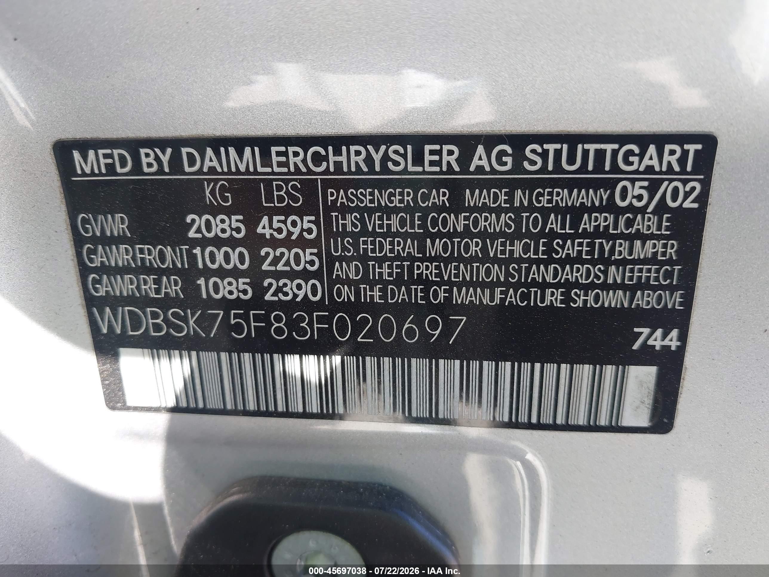 2003 MERCEDES-BENZ SL 500 SL500