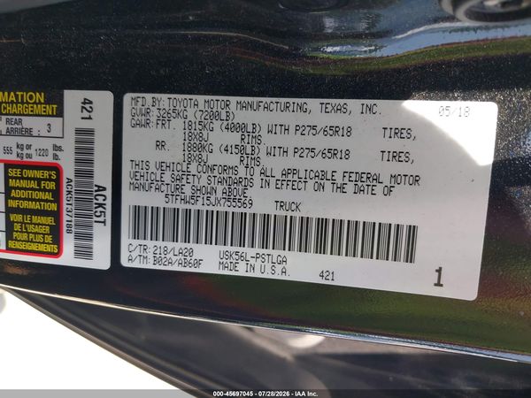 2018 TOYOTA TUNDRA LIMITED 5.7L V8