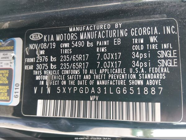 2020 KIA SORENTO 2.4L LX