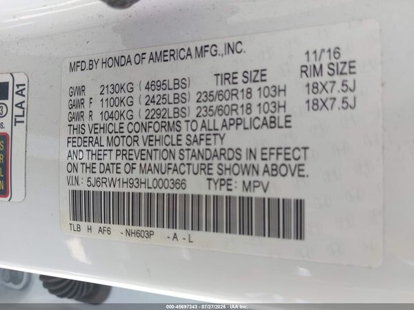 2017 HONDA CR-V TOURING