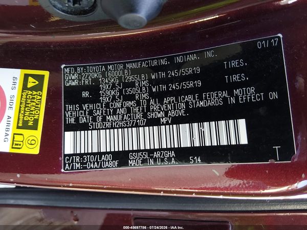 2017 TOYOTA HIGHLANDER LIMITED