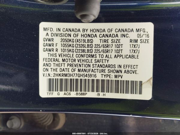 2016 HONDA CR-V EX-L
