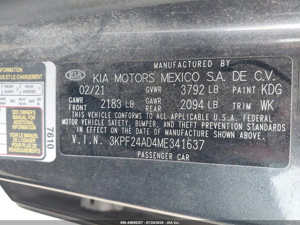 2021 KIA FORTE LXS