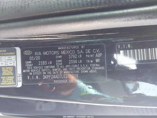 2020 KIA FORTE LXS
