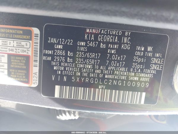 2022 KIA SORENTO LX