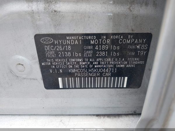 2019 HYUNDAI IONIQ ELECTRIC LIMITED