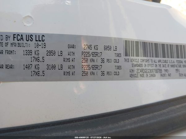 2019 DODGE GRAND CARAVAN GT — I9